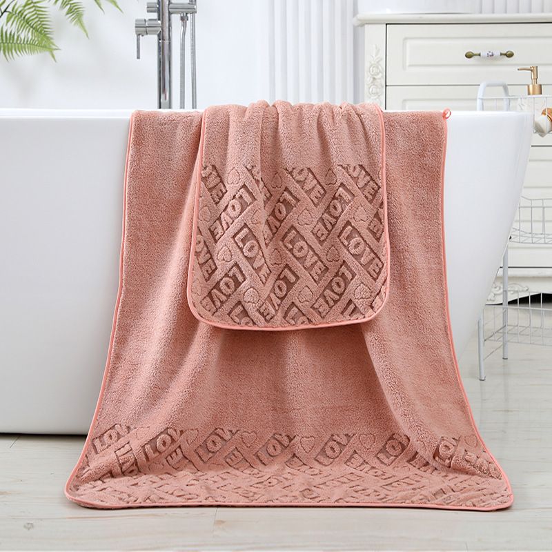 Thick Coral Fleece Bath Towels Letter Hollow Out Soft Absorbent Towels Bath Blankets Light Pink big image 2