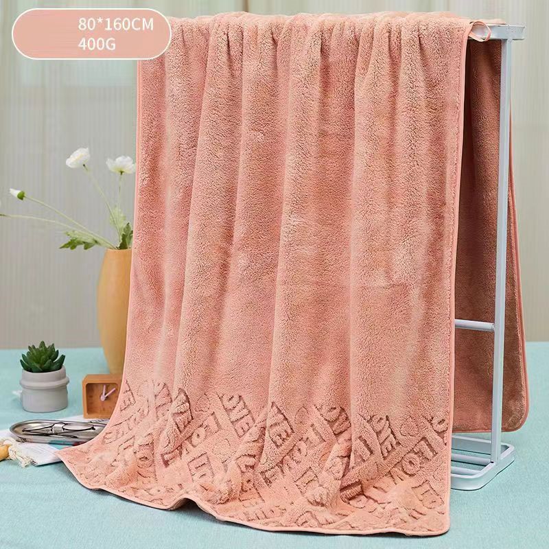 Thick Coral Fleece Bath Towels Letter Hollow Out Soft Absorbent Towels Bath Blankets Light Pink big image 3