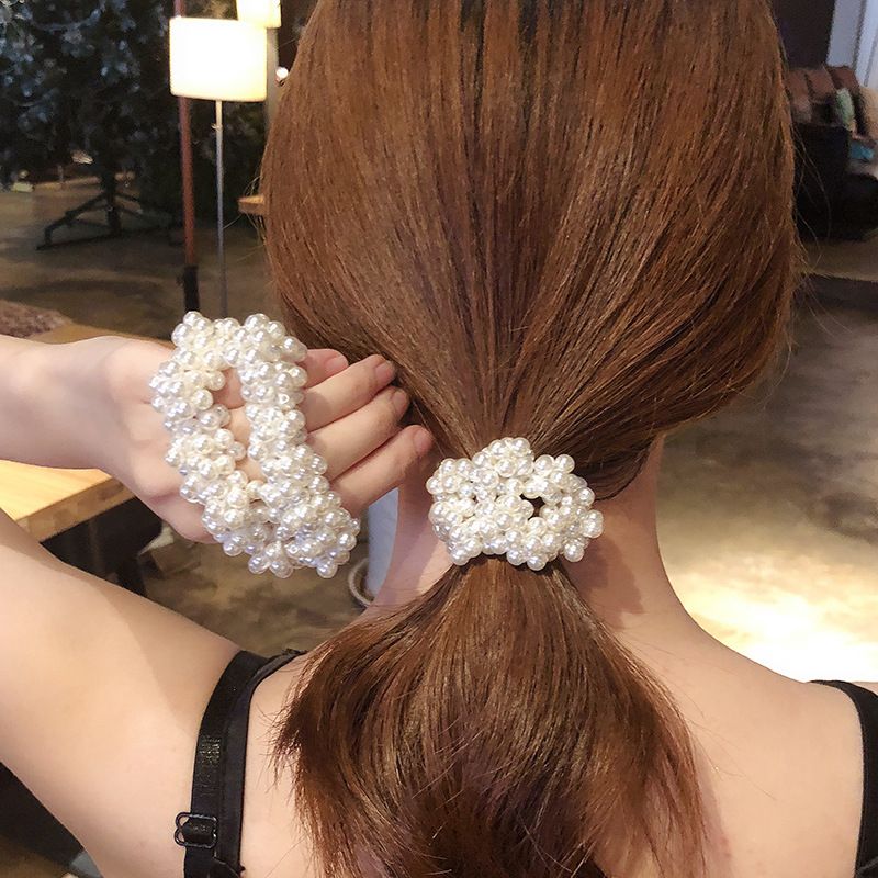 Women Hair Accessories Flower Pearl Beauty Elastic Hair Loop the Dress Up Girls White big image 3