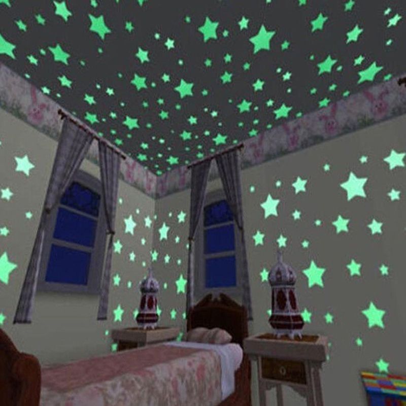 100 uds/200 Uds. Estrella fluorescente que brilla en la oscuridad pegatinas de pared para habitación de niños calcomanía para sala de estar Verde big image 4