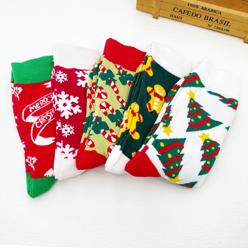 Women Christmas Socks Christmas Jacquard Tube Socks Color-A big image 2
