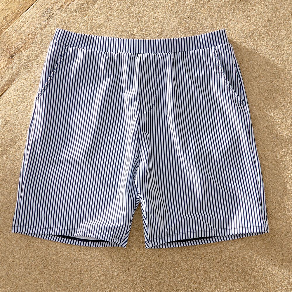 V-neck Flounce Striped Print Matching Swimsuits Dark Blue/white big image 7