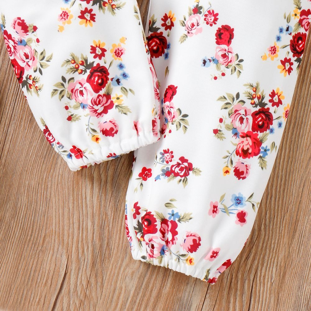Toddler Girl Sweet Floral Print Bowknot Design Sleeveless Jumpsuits Multi-color big image 3