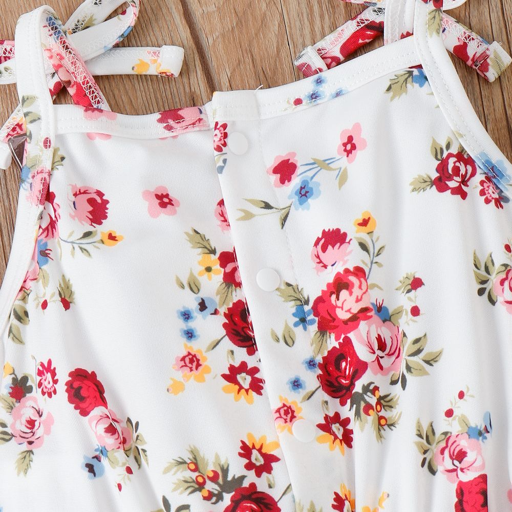 Toddler Girl Sweet Floral Print Bowknot Design Sleeveless Jumpsuits Multi-color big image 7
