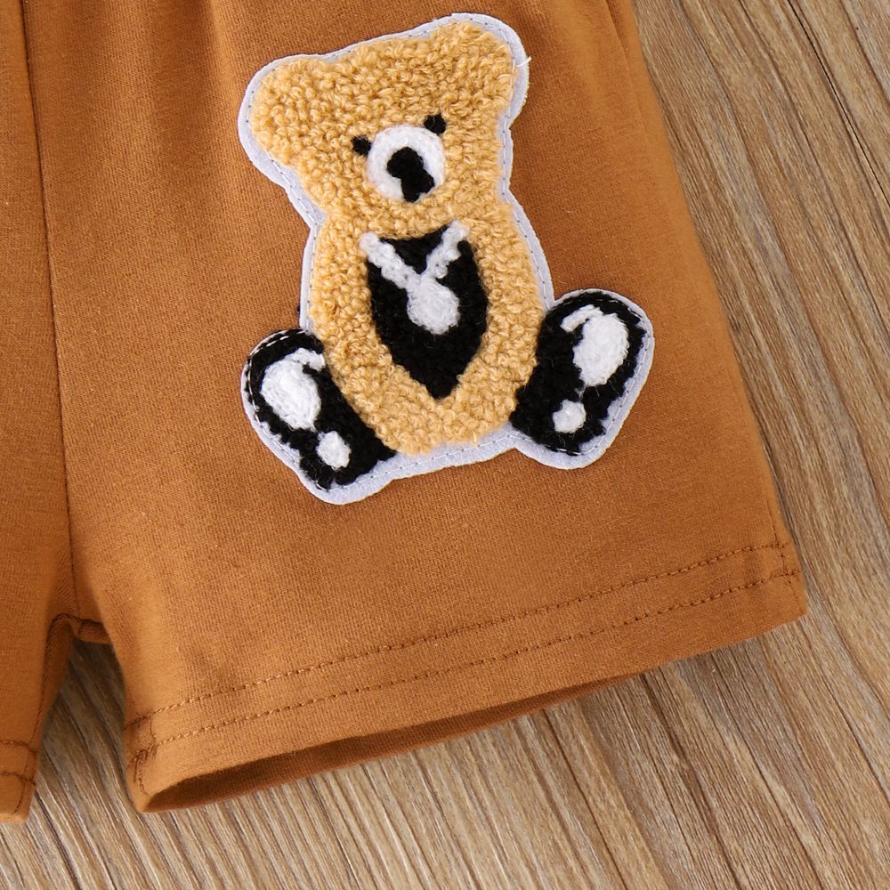 2pcs Baby Boy 95% Cotton Short-sleeve Bear Embroidered Tee & Shorts Set Brown big image 8