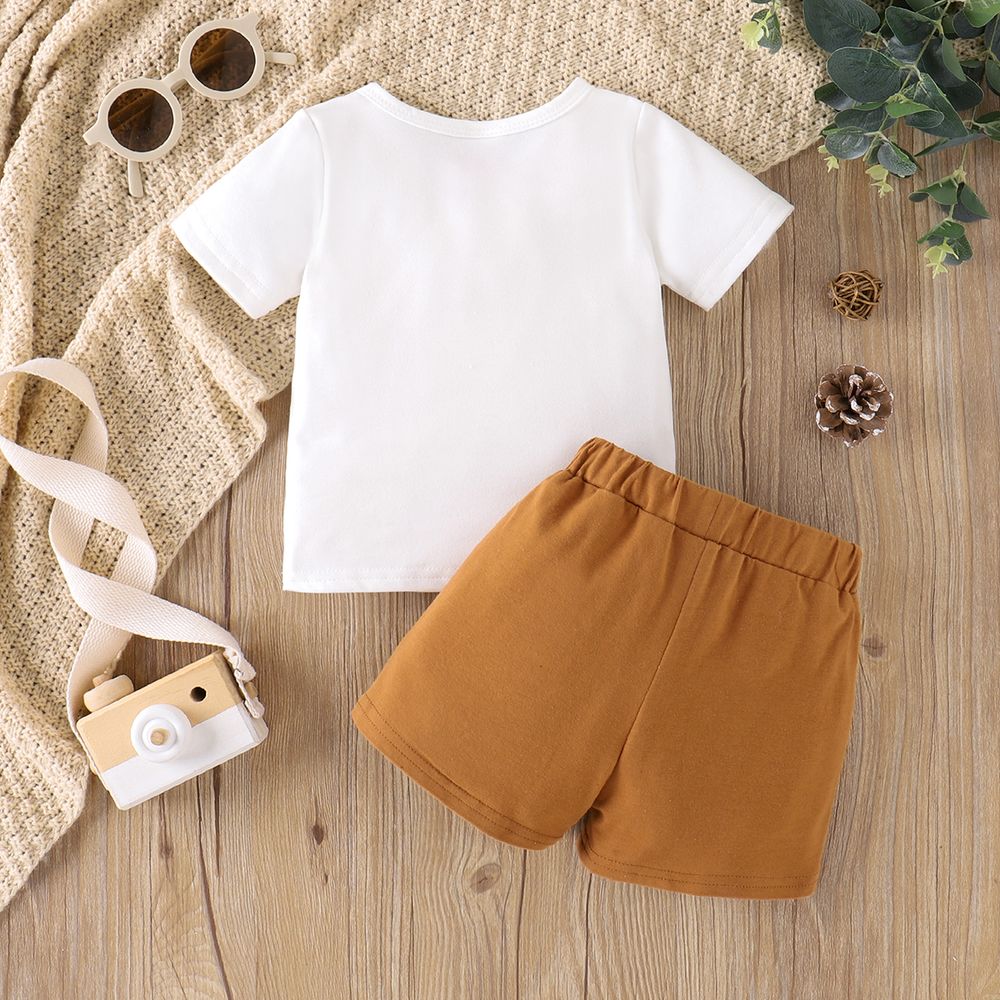 2pcs Baby Boy 95% Cotton Short-sleeve Bear Embroidered Tee & Shorts Set Brown big image 2
