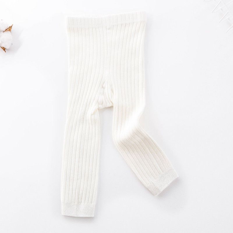 Baby Multi Color Solid Ribbed Tights Leggings White big image 1