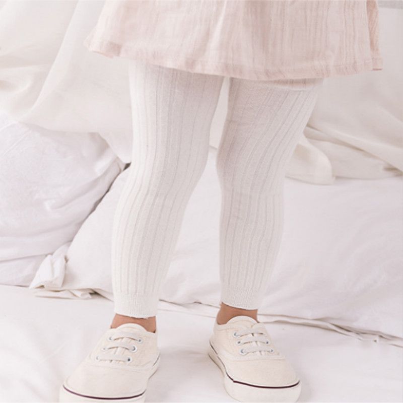 Baby Multi Color Solid Ribbed Tights Leggings White big image 2