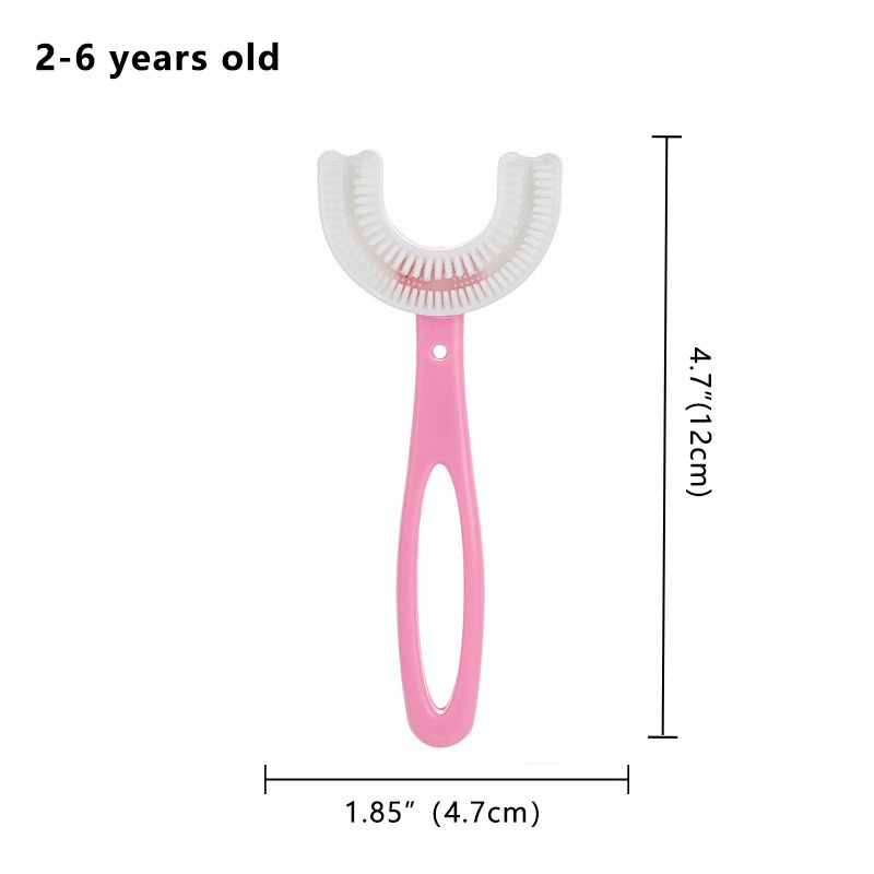 Kids New Toothbrush with U-Shaped Food Grade Silicone Brush Head,  Manual Toothbrush Oral  Cleaning Tools for Children Training Teeth Cleaning Whole Mouth Toothbrush for 2-6Y Kids Light Pink big image 1