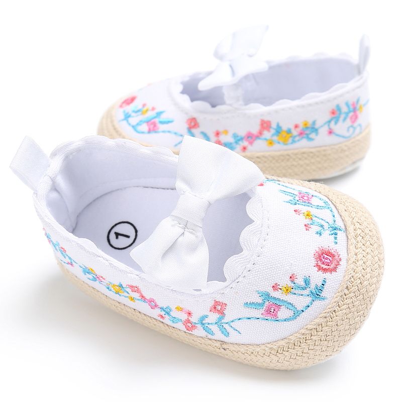 Baby / Toddler Bow Decor Floral Embroidered Prewalker Shoes White big image 1