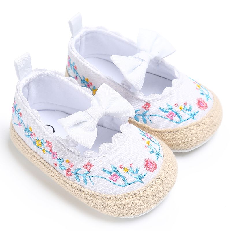 Baby / Toddler Bow Decor Floral Embroidered Prewalker Shoes White big image 2