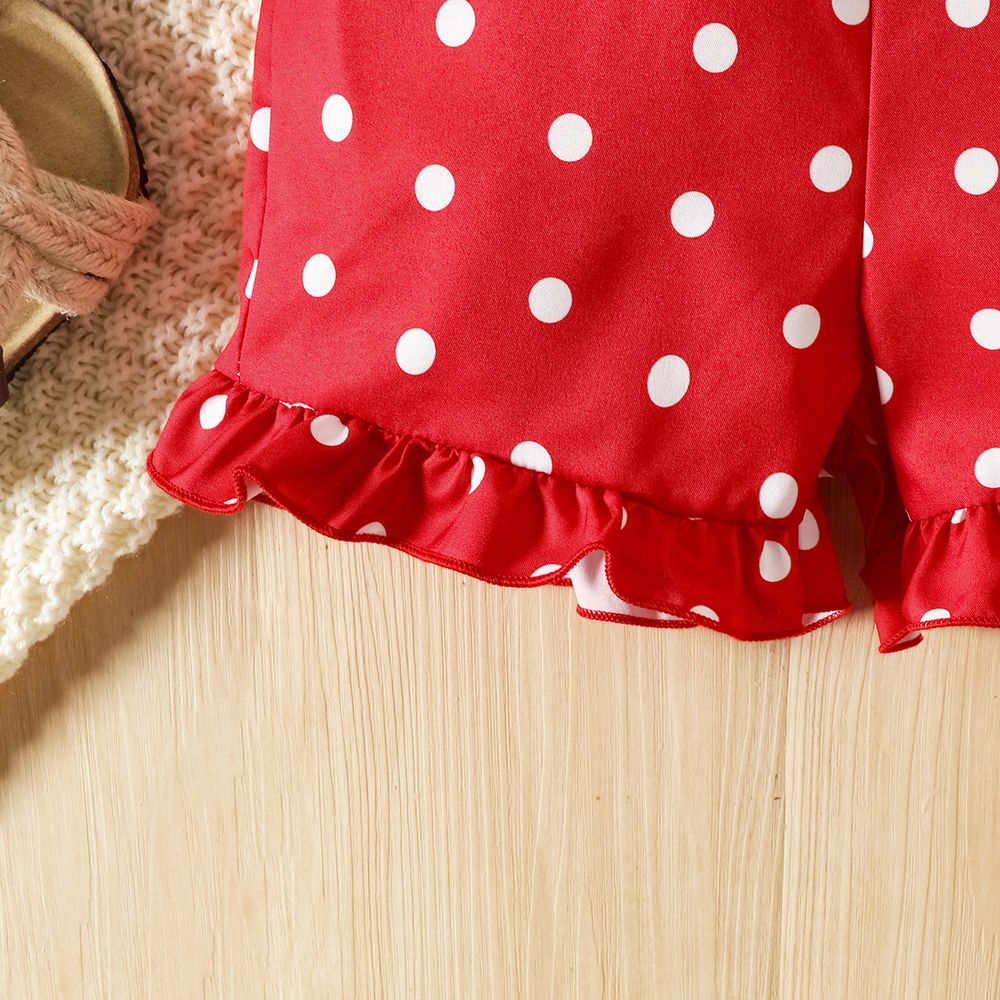 Baby Girl Allover Polka Dots Bow Front Ruffled Romper Shorts Red big image 3