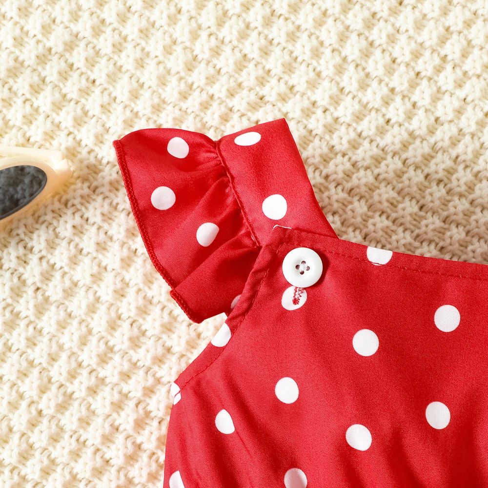 Baby Girl Allover Polka Dots Bow Front Ruffled Romper Shorts Red big image 4