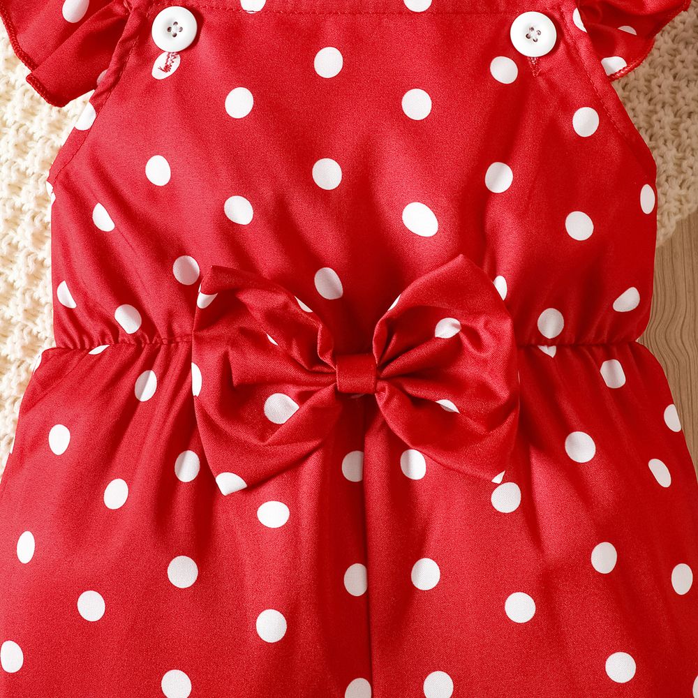 Baby Girl Allover Polka Dots Bow Front Ruffled Romper Shorts Red big image 6