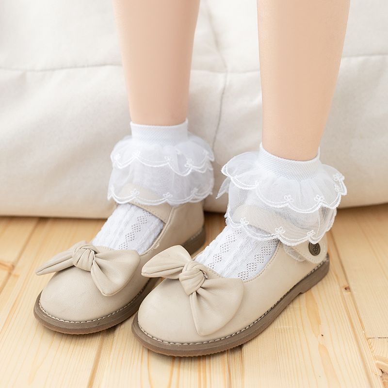 3 Pairs Baby / Toddler / Kid Solid Lace Trim Socks Pink big image 6