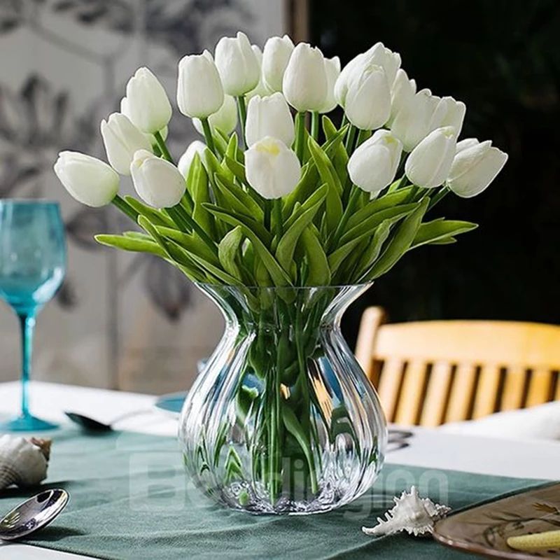 Paquete de 2/paquete de 5 tulipanes flores artificiales pu toque real tulipanes falsos flores para mesa oficina boda comedor decoración del hogar Blanco big image 4