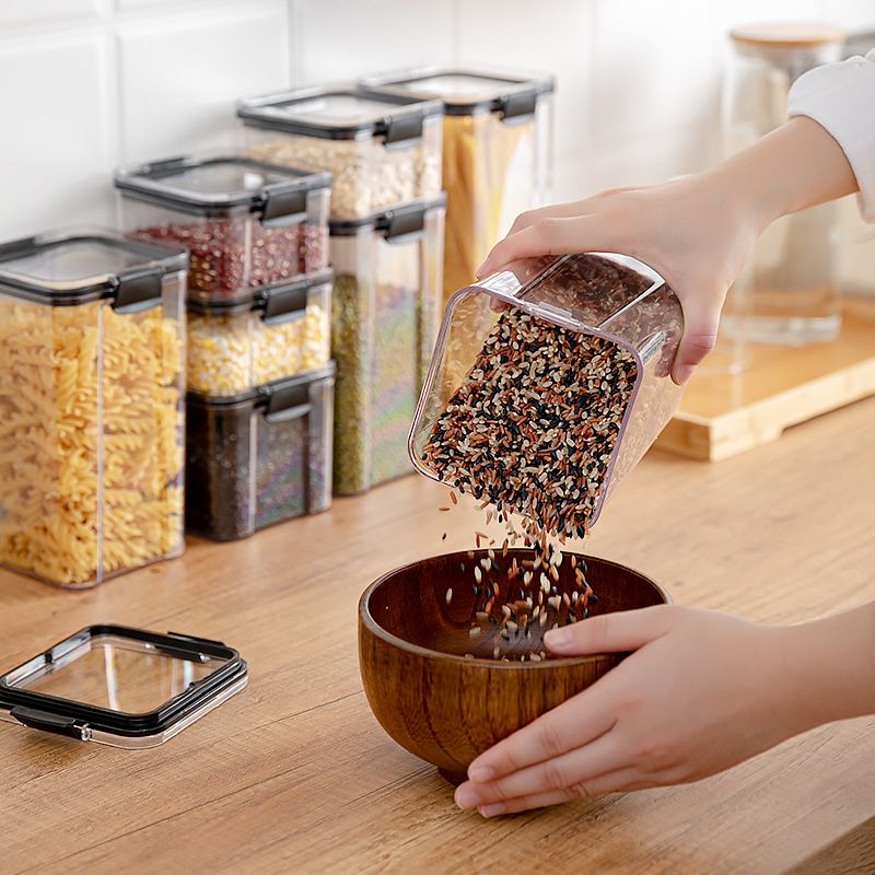 Recipientes herméticos para almacenamiento de alimentos, botes de cocina con tapas para cereales, harina de arroz, avena, organización de cocina y despensa Blanco Negro big image 5
