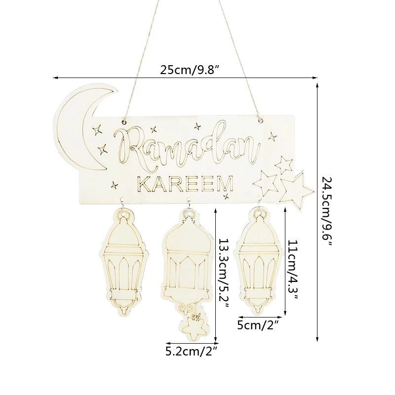 Ramadan Kareem Decoration Wooden Hanging Plaque Sign Pendant Ornament Color-A big image 1