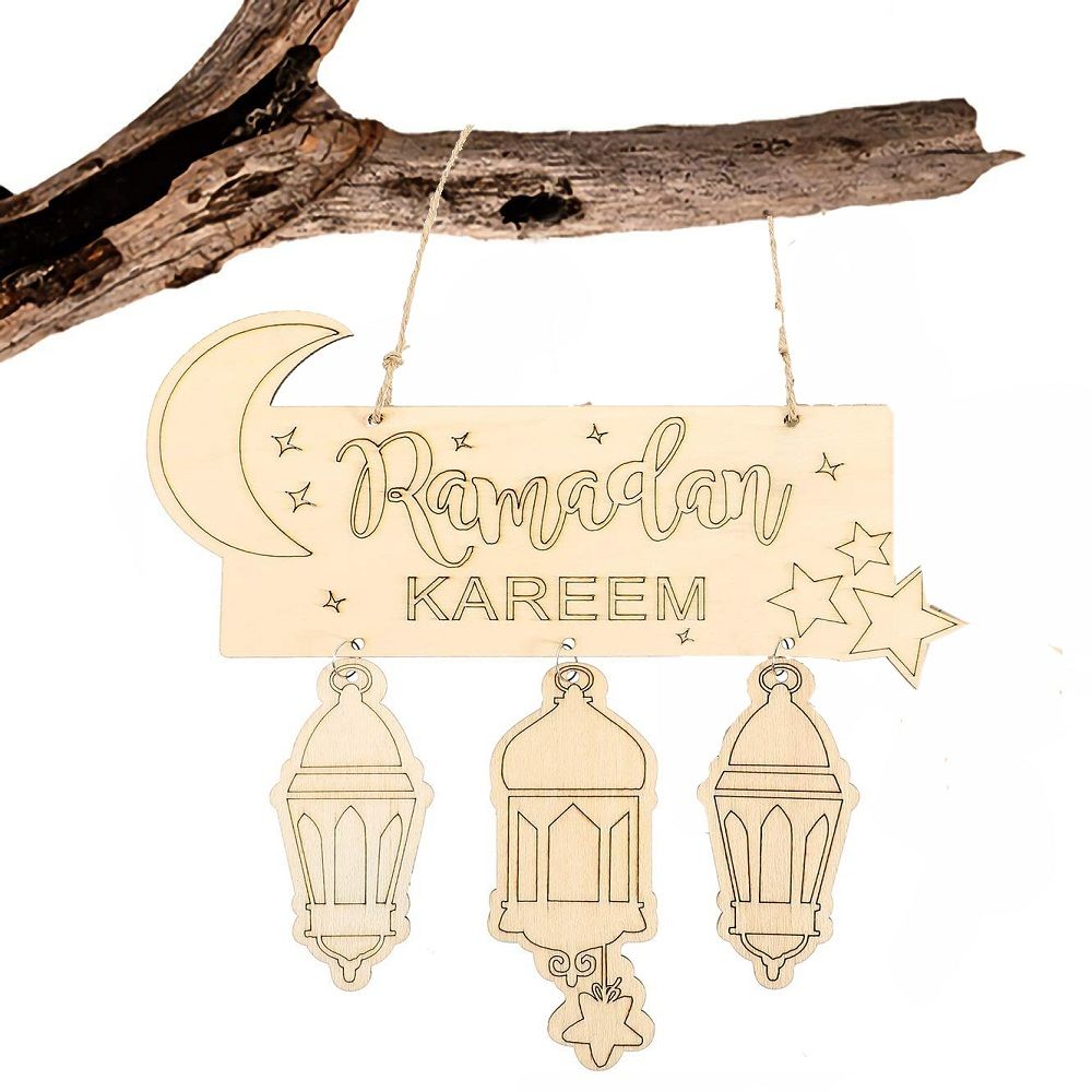 Ramadan Kareem Decoration Wooden Hanging Plaque Sign Pendant Ornament Color-A big image 5