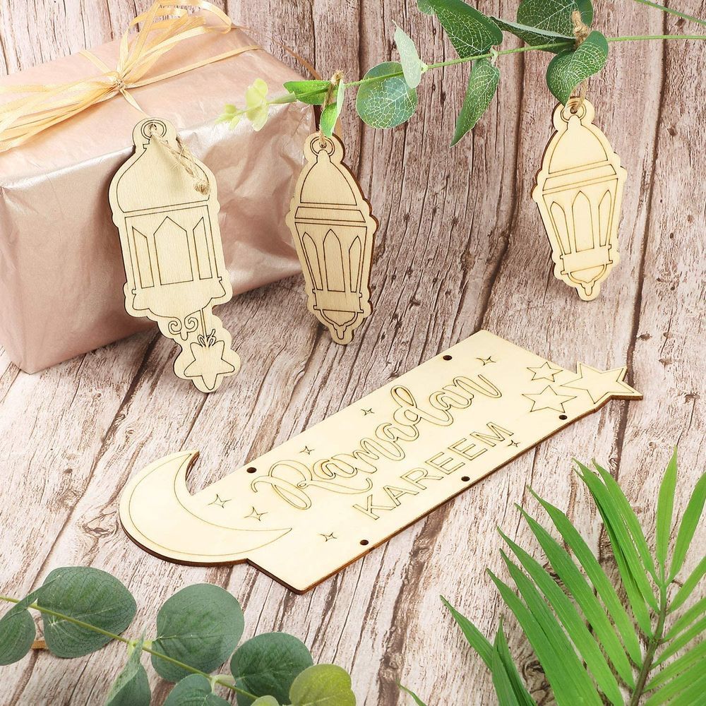 Ramadan Kareem Decoration Wooden Hanging Plaque Sign Pendant Ornament Color-A big image 7