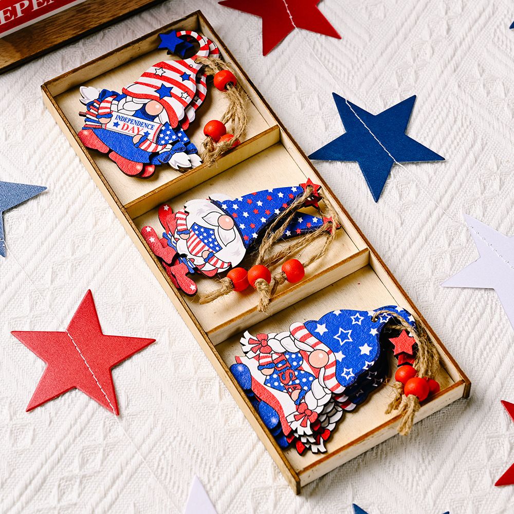 9-pack Independence Day Wooden Ornaments Hanging Wooden Pendants for 4th of July Party Supplies Decorations Color-A big image 1