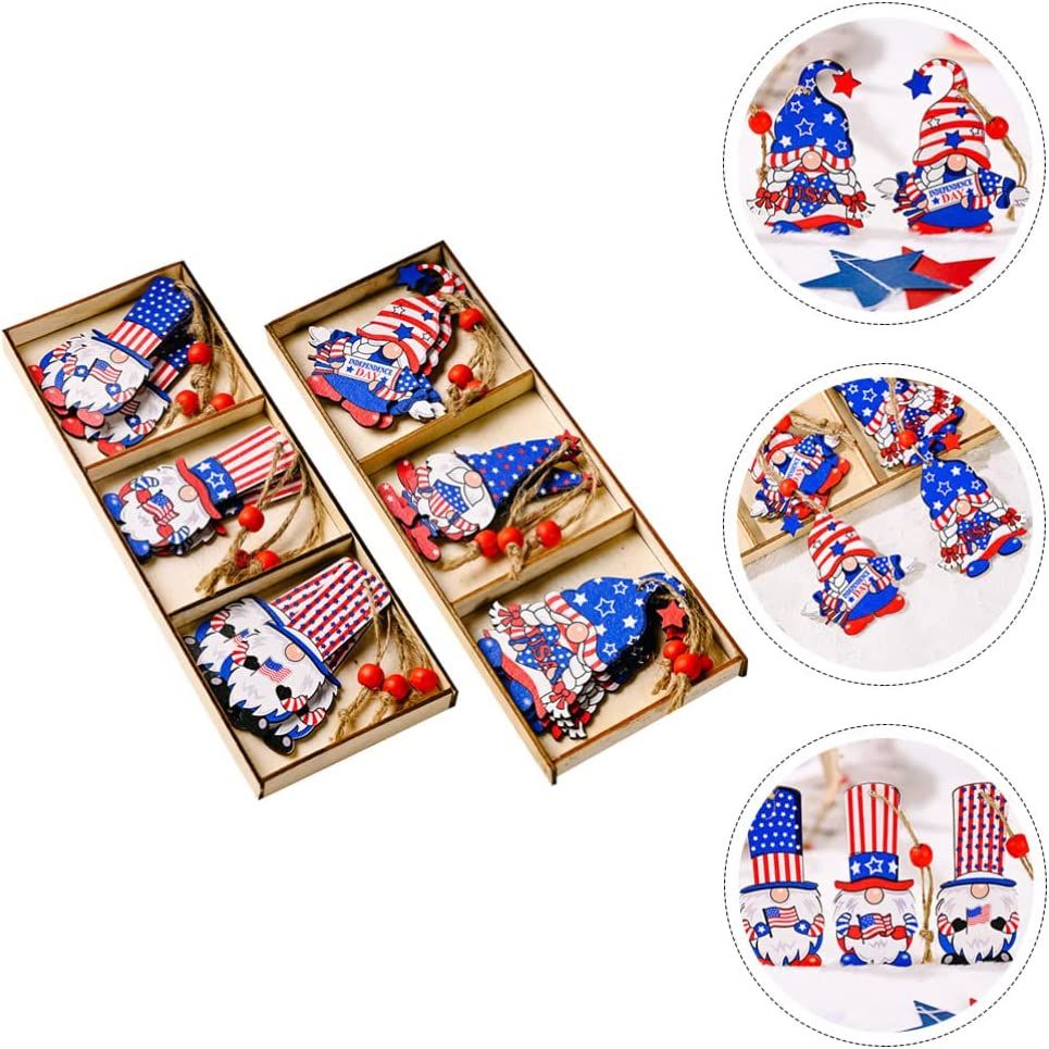 9-pack Independence Day Wooden Ornaments Hanging Wooden Pendants for 4th of July Party Supplies Decorations Color-A big image 3
