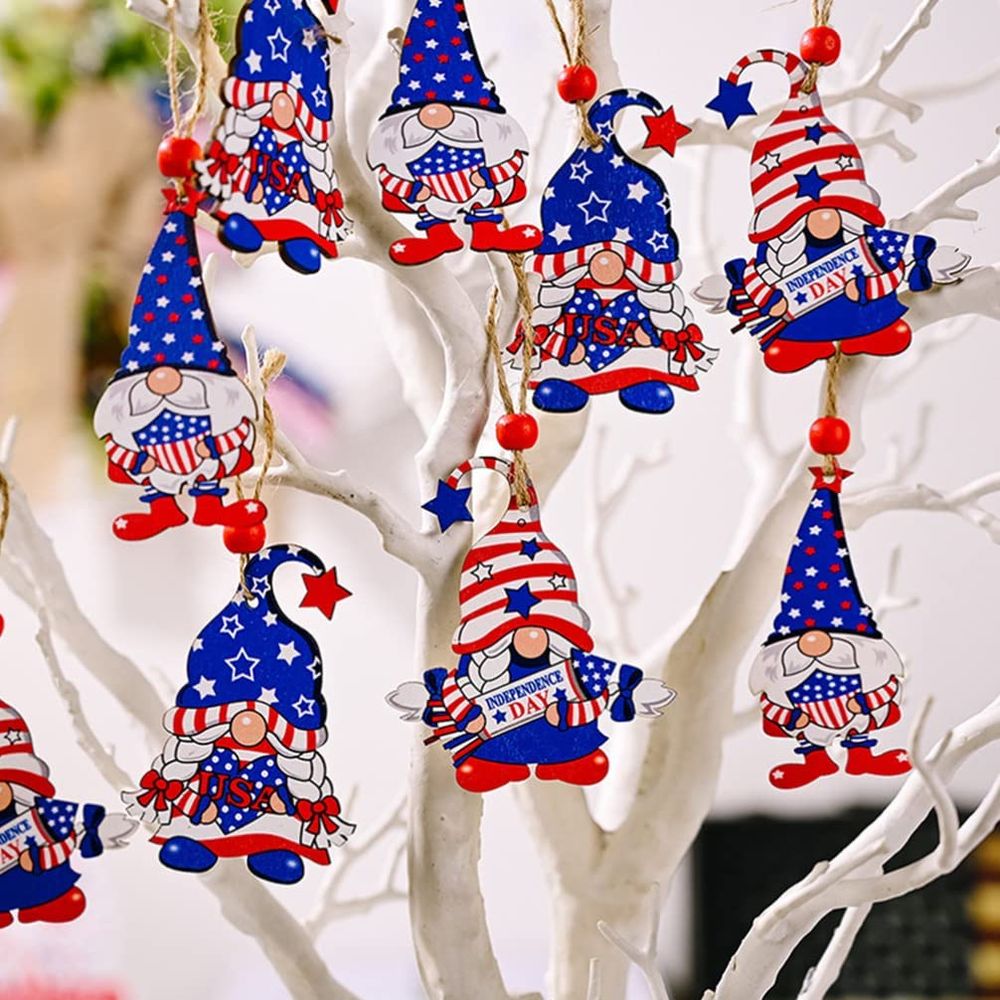 9-pack Independence Day Wooden Ornaments Hanging Wooden Pendants for 4th of July Party Supplies Decorations Color-A big image 4