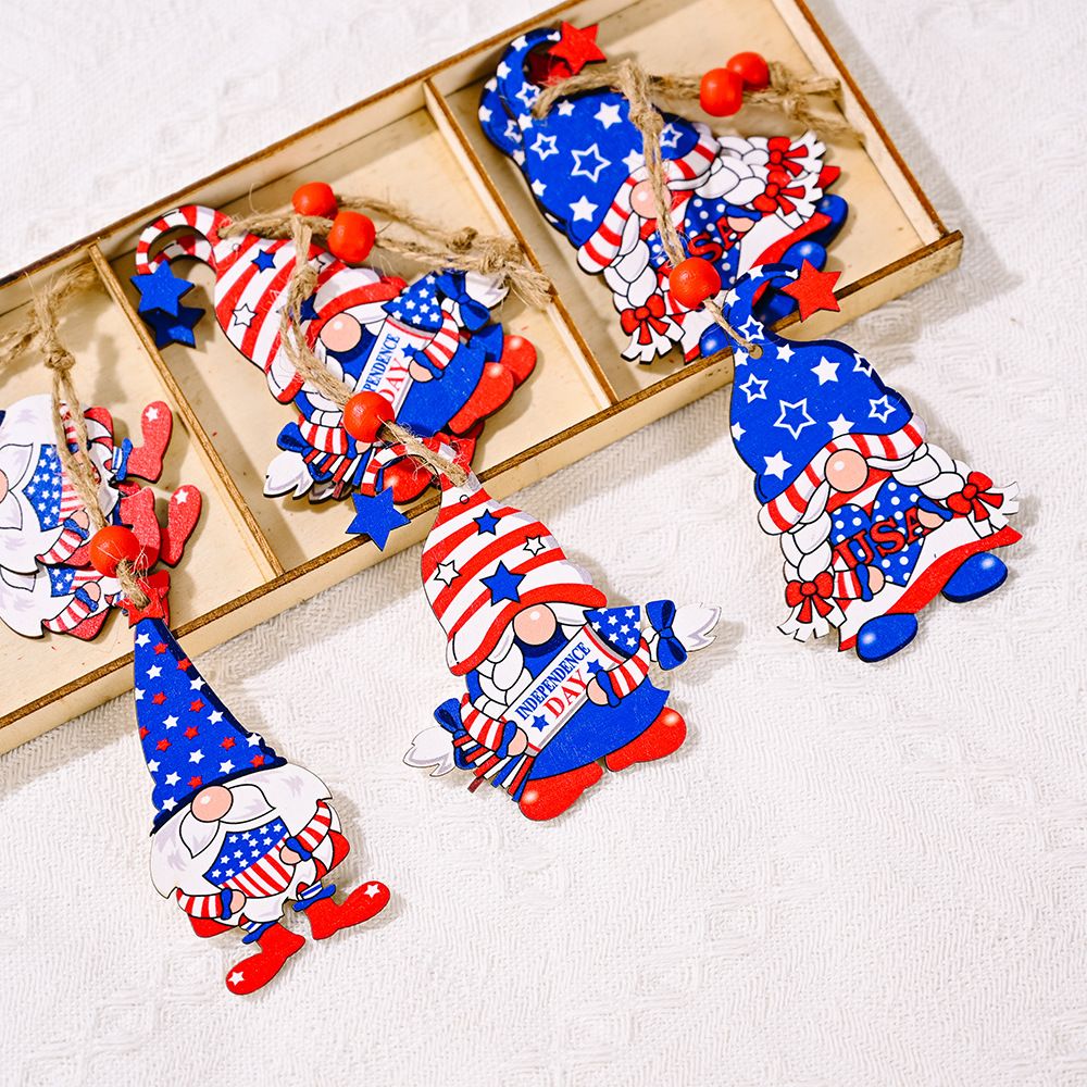 9-pack Independence Day Wooden Ornaments Hanging Wooden Pendants for 4th of July Party Supplies Decorations Color-A big image 5