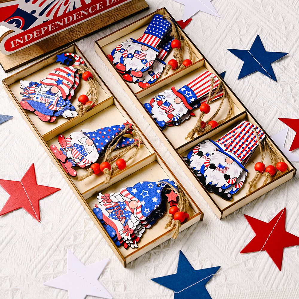 9-pack Independence Day Wooden Ornaments Hanging Wooden Pendants for 4th of July Party Supplies Decorations Color-A big image 7
