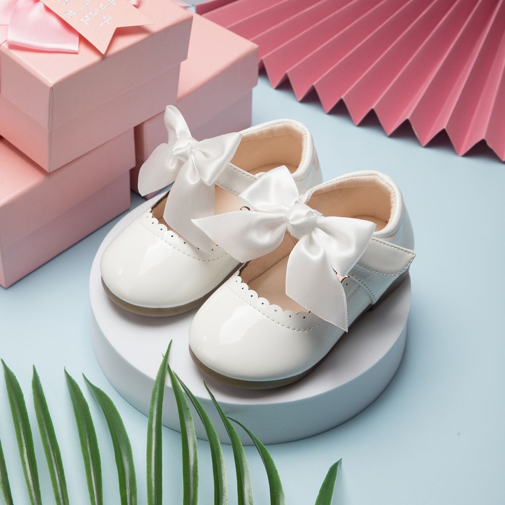 Toddler / Kid Wavy Edge Bow Ribbon Decor White Princess Shoes White big image 29