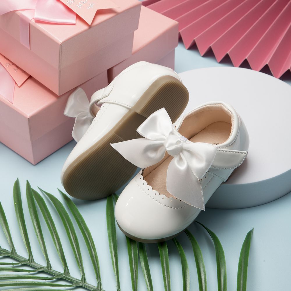 Toddler / Kid Wavy Edge Bow Ribbon Decor White Princess Shoes White big image 27