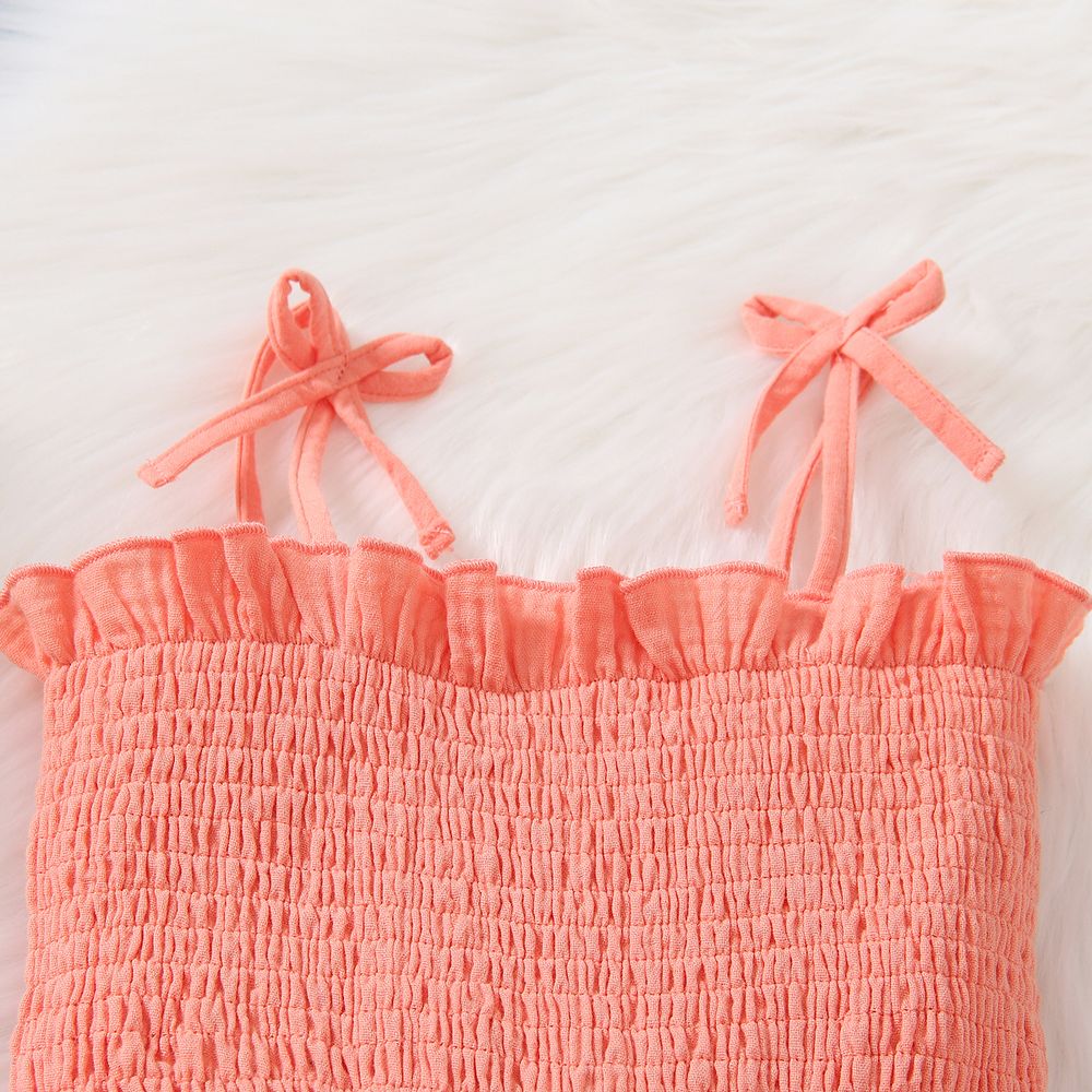 Toddler Girl Sweet 100% Cotton Smocked Crepe Slip Jumpsuits Light Pink big image 2