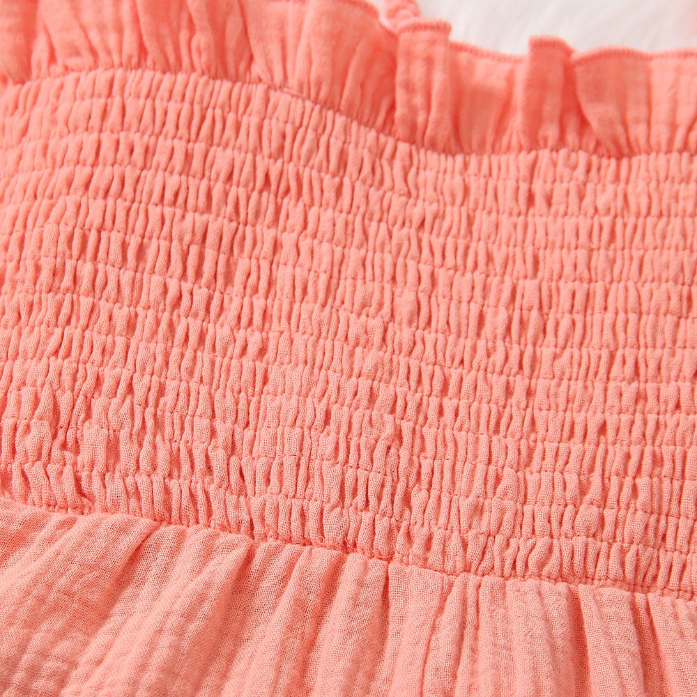 Toddler Girl Sweet 100% Cotton Smocked Crepe Slip Jumpsuits Light Pink big image 3