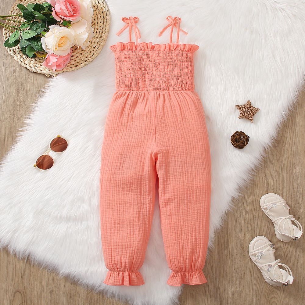 Toddler Girl Sweet 100% Cotton Smocked Crepe Slip Jumpsuits Light Pink big image 6