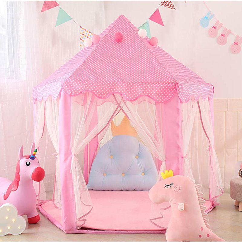 Princess Castle Tent Indoor Kids Fairy Play Tents Mesh Design Breathable and Cool Pink big image 2