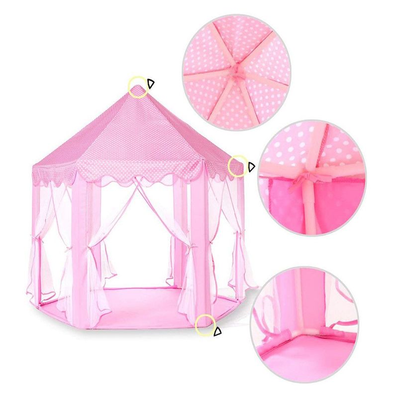 Princess Castle Tent Indoor Kids Fairy Play Tents Mesh Design Breathable and Cool Pink big image 5