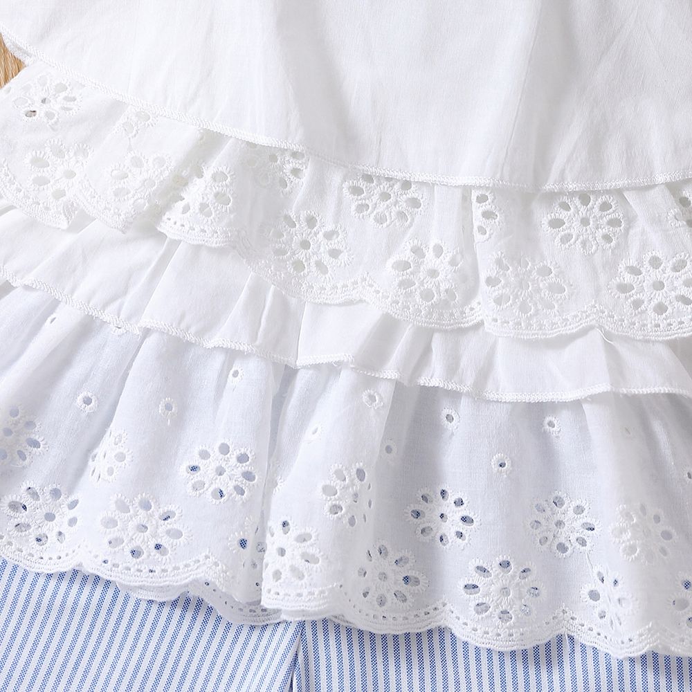 2pcs Toddler Girl Sweet 100% Cotton Bowknot Design Layered Camisole and Stripe Shorts Set White big image 4