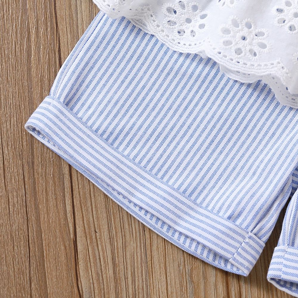 2pcs Toddler Girl Sweet 100% Cotton Bowknot Design Layered Camisole and Stripe Shorts Set White big image 5