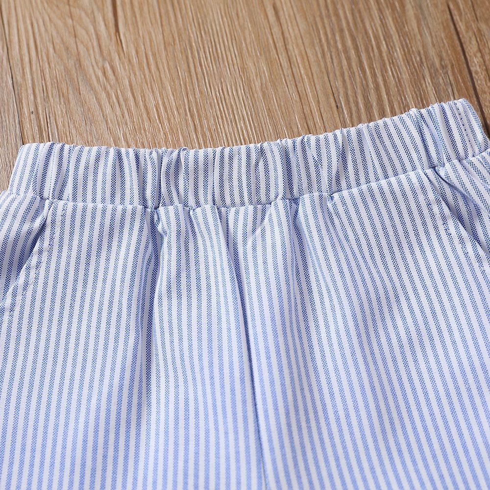 2pcs Toddler Girl Sweet 100% Cotton Bowknot Design Layered Camisole and Stripe Shorts Set White big image 7