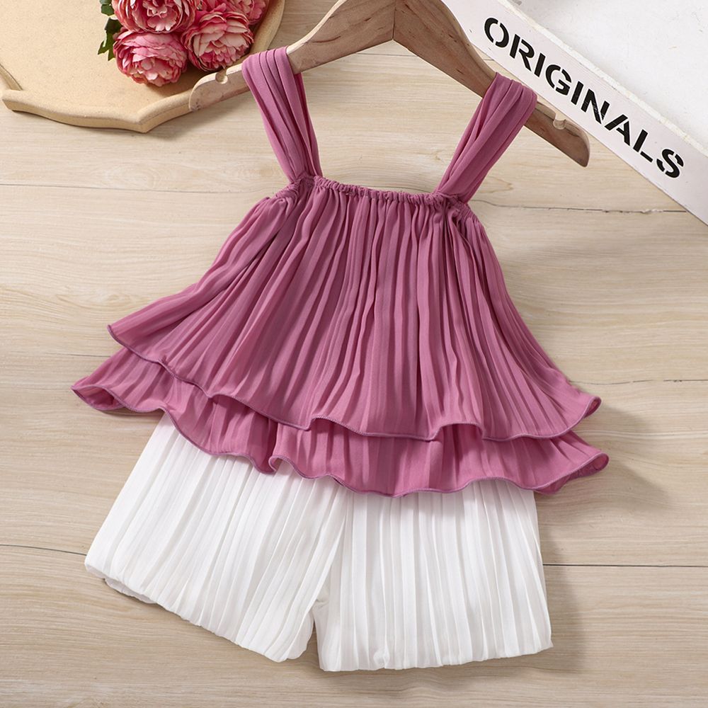 2 Stück Kleinkinder Mädchen Plissiert Elegant Westen-Sets roseo big image 2