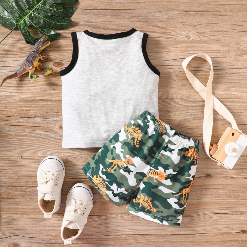 2pcs Baby Boy Letter Print Tank Top and Camouflage Shorts Set Flecked Grey big image 2
