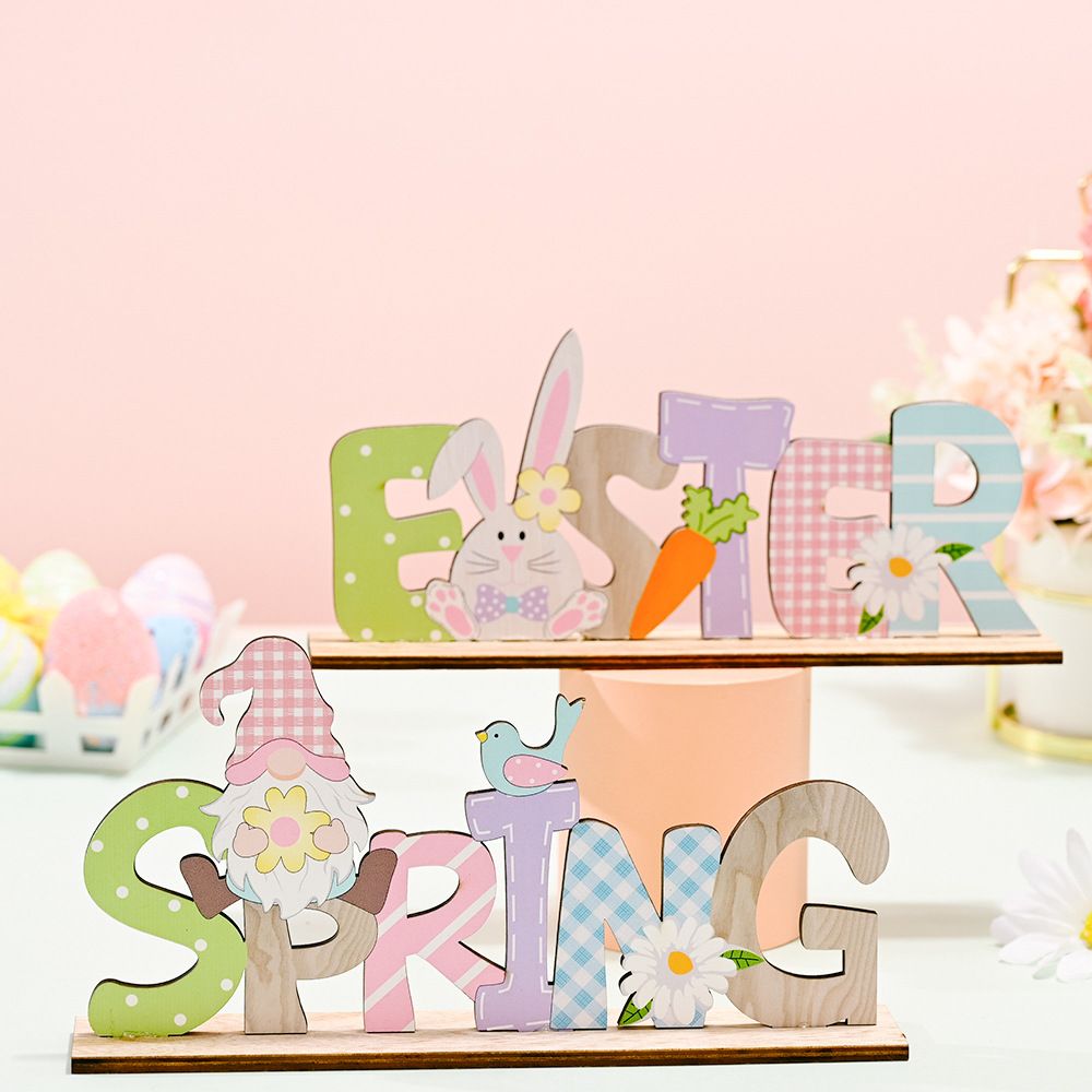 1pc Easter Decoration Wooden Spring Easter Letter Ornaments Easter Party Home Decor Supply Color-A big image 1
