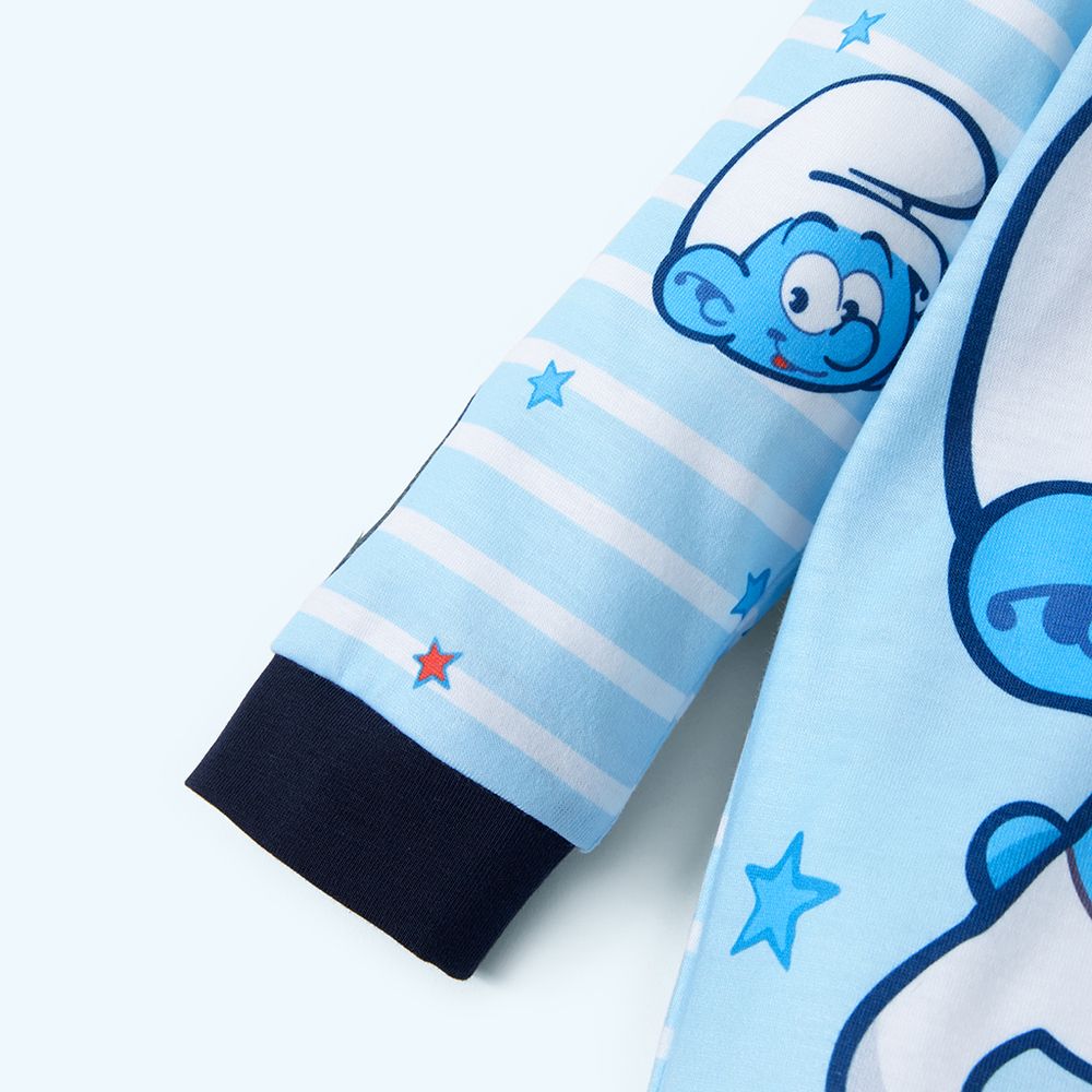 Smurfs Baby Boy Allover Print Striped Zipper Long-sleeve Jumpsuit Color block big image 5