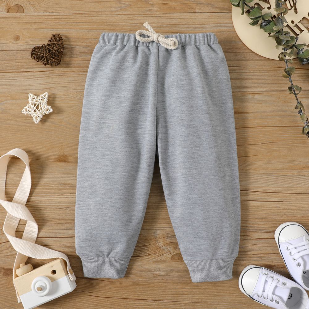 Baby Boy/Girl Solid Elasticized Waist Sweatpants Joggers Pants Grey big image 1