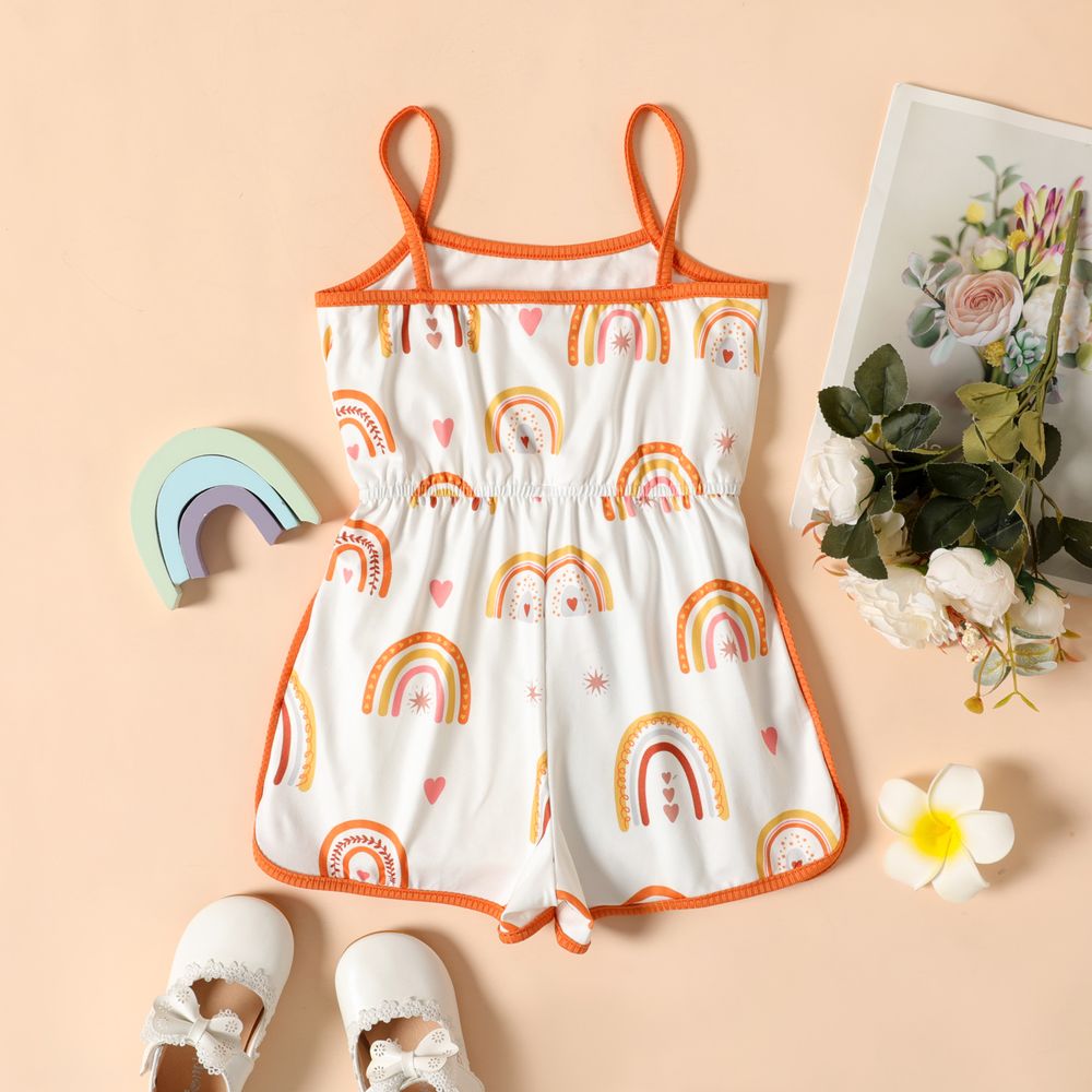 Toddler Girl Rainbow Print Bowknot Design Cami  Romper Jumpsuit Shorts Multi-color big image 3