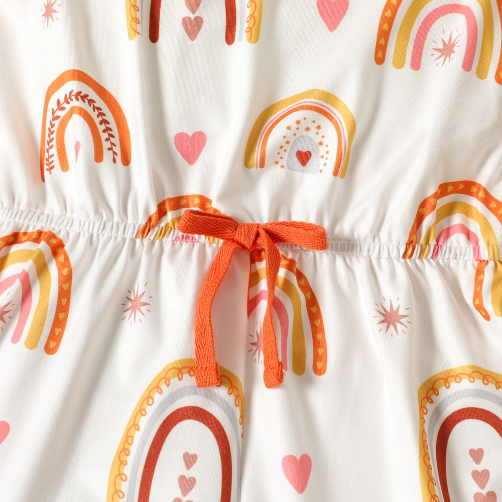 Toddler Girl Rainbow Print Bowknot Design Cami  Romper Jumpsuit Shorts Multi-color big image 6
