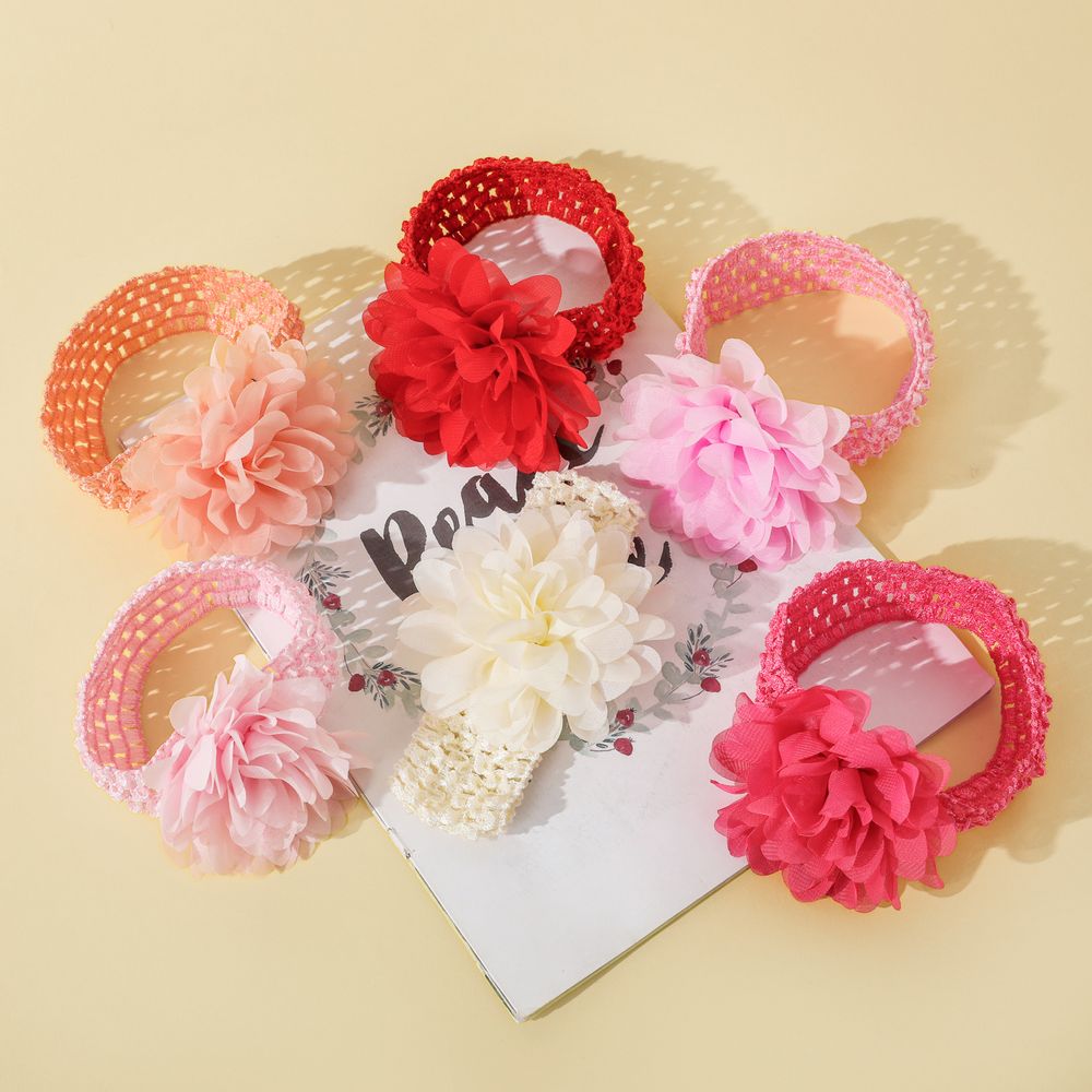 2-pack Pure Color Big Floral Headband Hair Accessories for Girls (Without Paper Card) Color-A big image 2