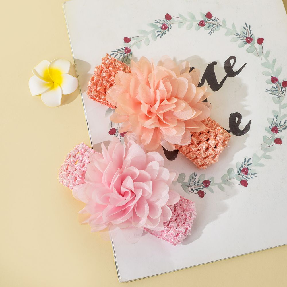 2-pack Pure Color Big Floral Headband Hair Accessories for Girls (Without Paper Card) Color-A big image 1