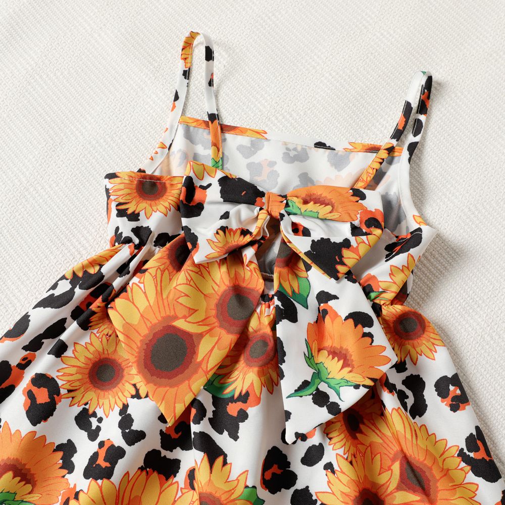 Toddler Girl Bowknot Design Orange/ Floral Print Cami Dress Multi-color big image 4