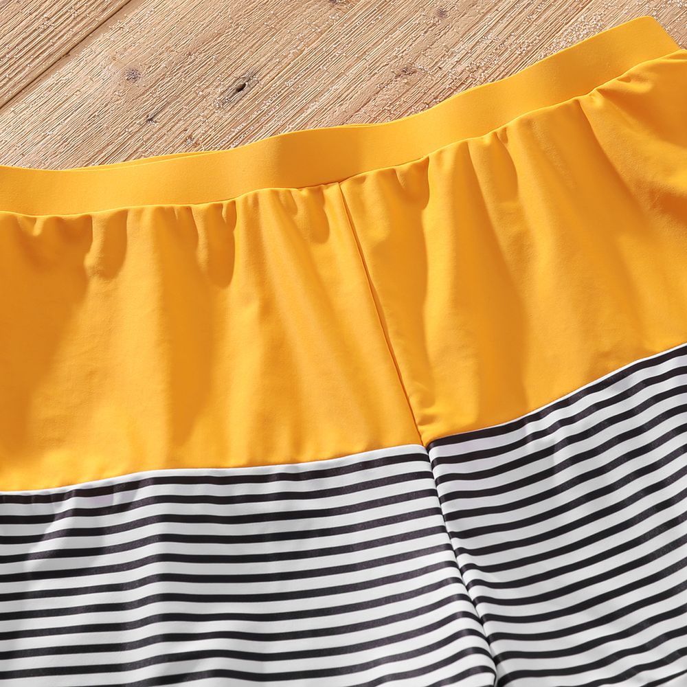 Family Matching Striped Colorblock Swim Trunks Shorts and Spaghetti Strap Splicing One-Piece Swimsuit Rudbeckia yellow big image 13